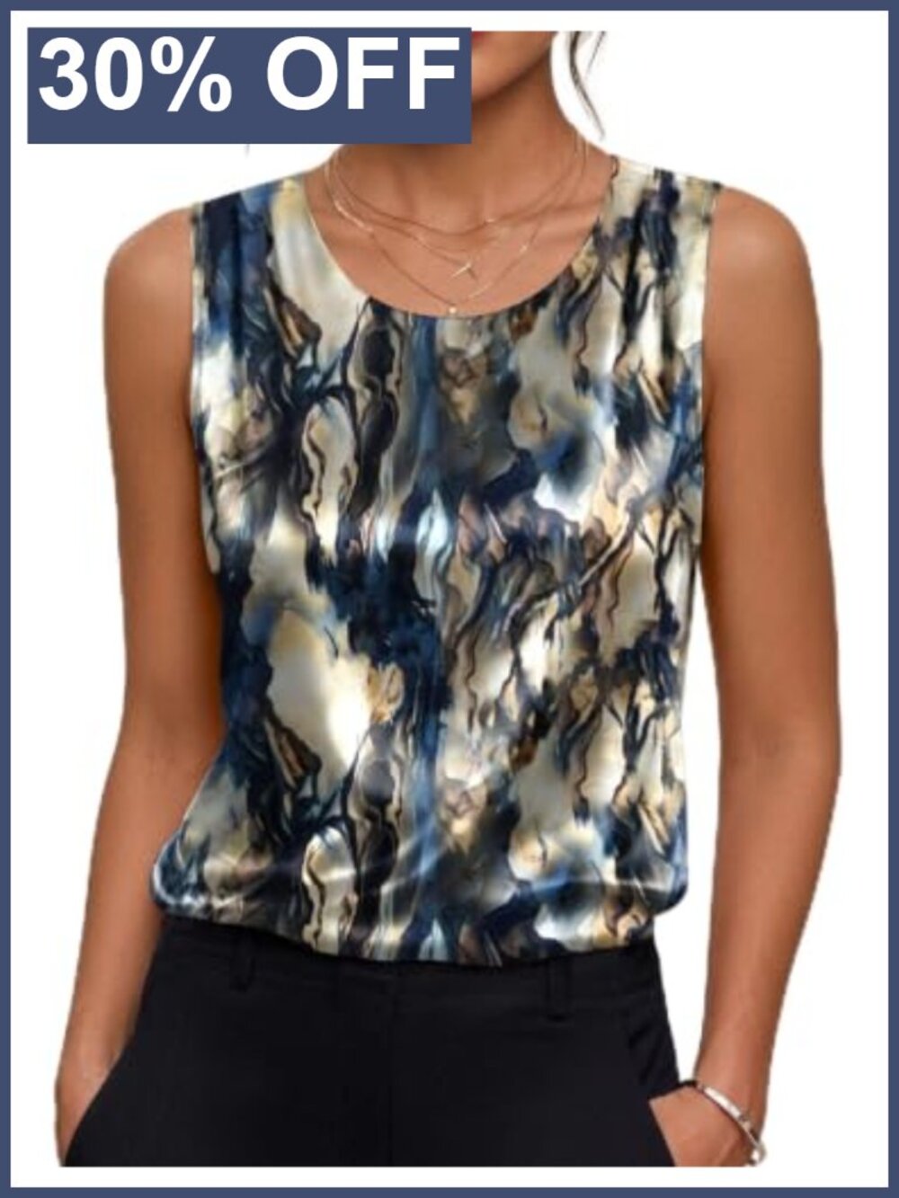 Womens Satin Tank Top Pleated Sleeveless Blouse Dressy Casual Tops